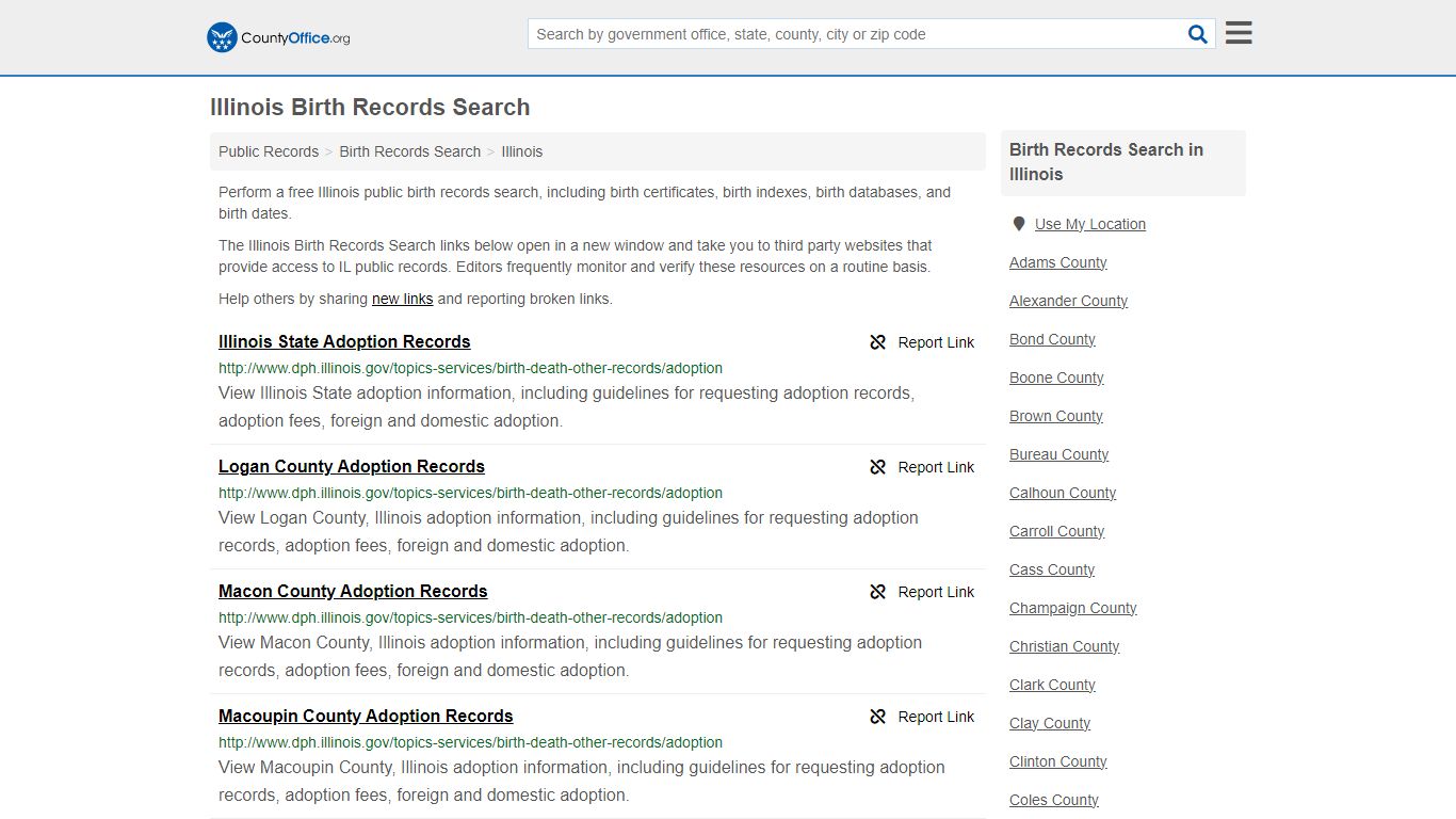 Illinois Birth Records Search - County Office